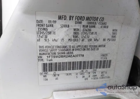 2010 Ford F-250 Xl z USA, uszkodzony, nr VIN 1FTSW2BR2AEA37778